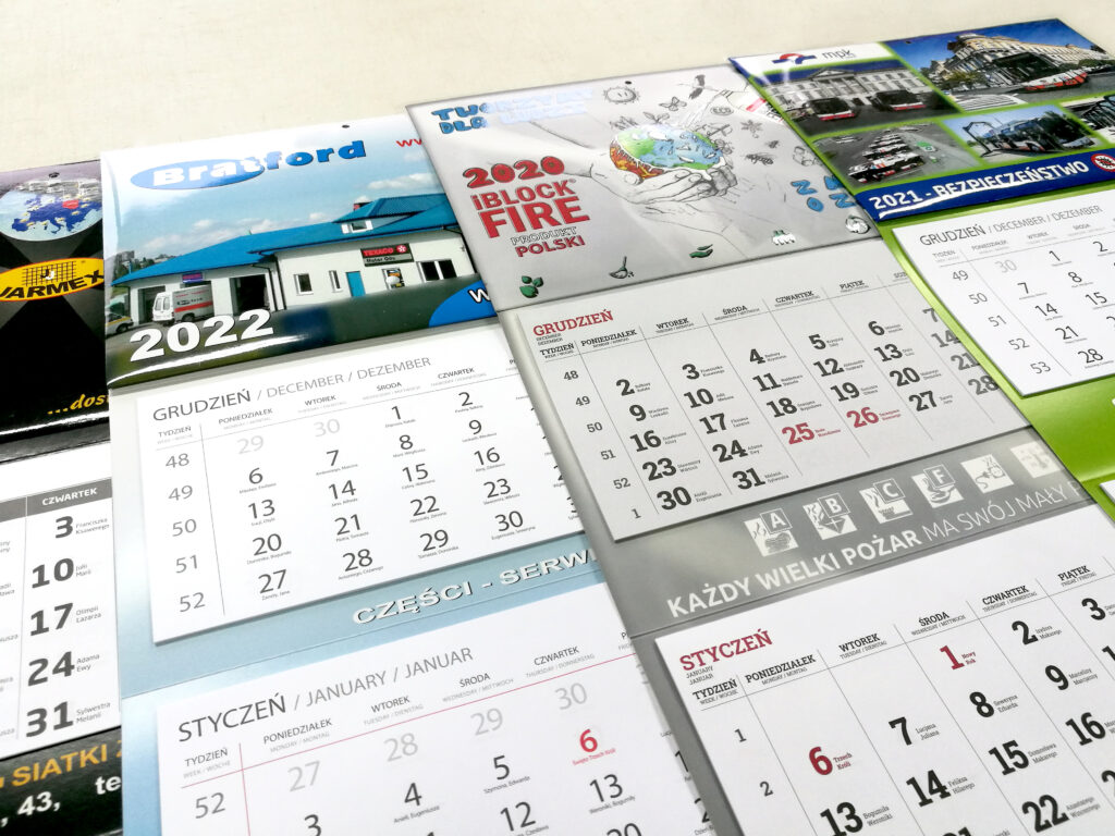 Kilka przykładowych realizacji kalendarzy reklamowych, jakie zostały przez nas wykonane.